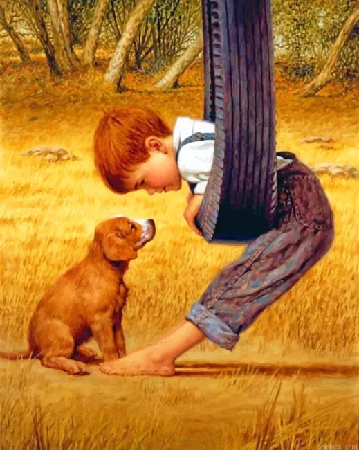Little boy with his pet new painting by numbers.jpeg