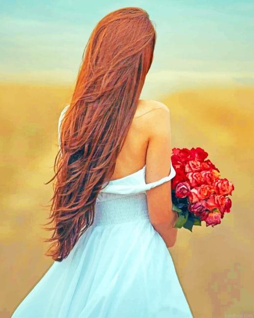 Long hair girl holding roses new painting by numbers.jpeg