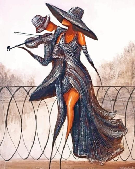 Man playing music for a lady painting by numbers.jpeg