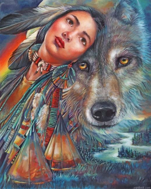 Native american with wolf painting by numbers.jpeg
