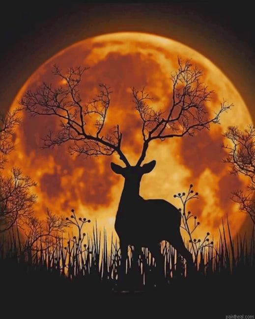 Night moon deer silhouette new painting by numbers.jpeg