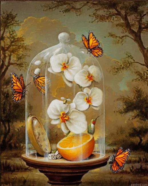Orchid flowers and monarch butterflies painting by numbers.jpeg