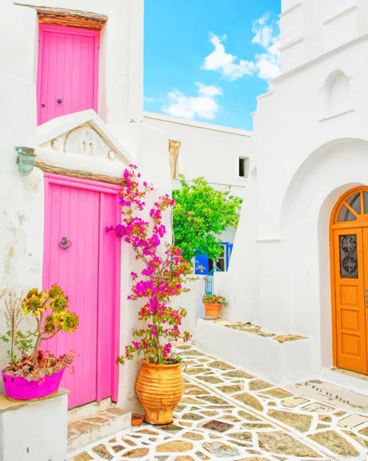 Pink door greece painting by numbers.jpeg