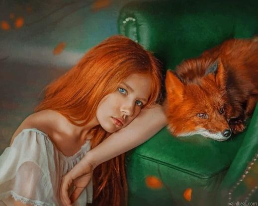 Red hair woman with fox painting by numbers.jpeg