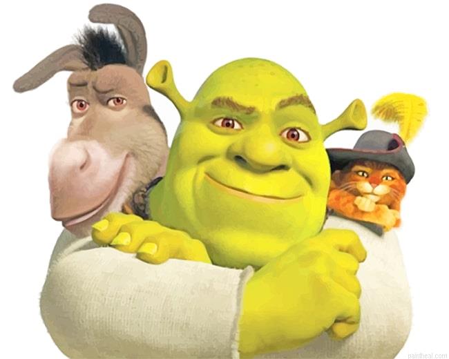 Shrek donkey and puss in boots painting by numbers.jpeg