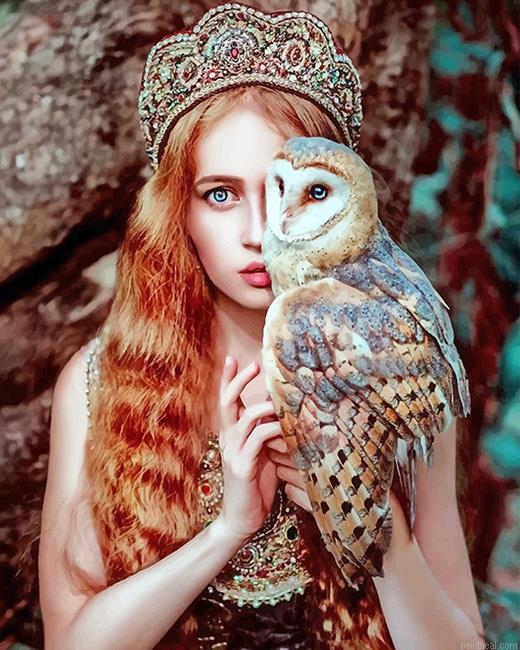 Stunning girl with owl painting by numbers.jpeg