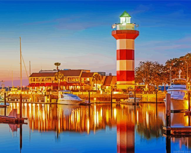 Sunset harbour town lighthouse painting by numbers.jpeg