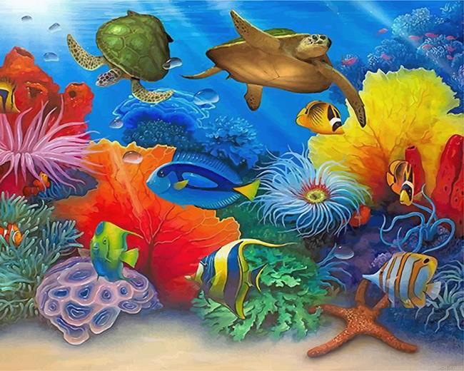 Turtles and fishes in sea painting by numbers.jpeg