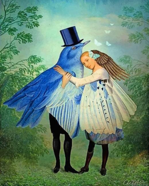 Woman and blue bird new painting by numbers.jpeg