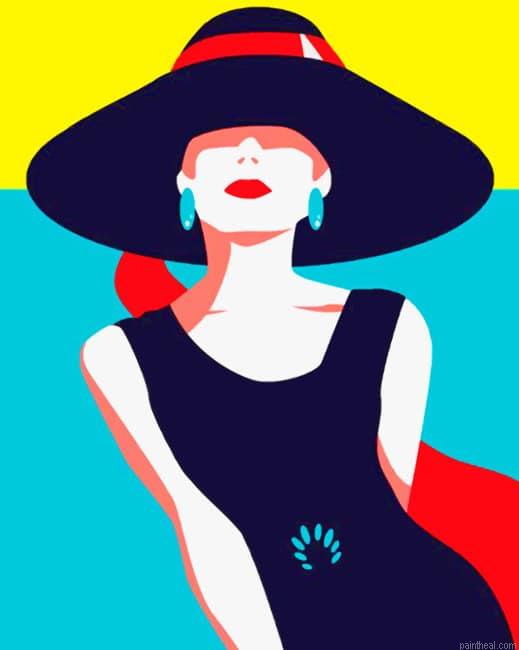 Woman wearing a big sunhat illustrations painting by numbers.jpeg