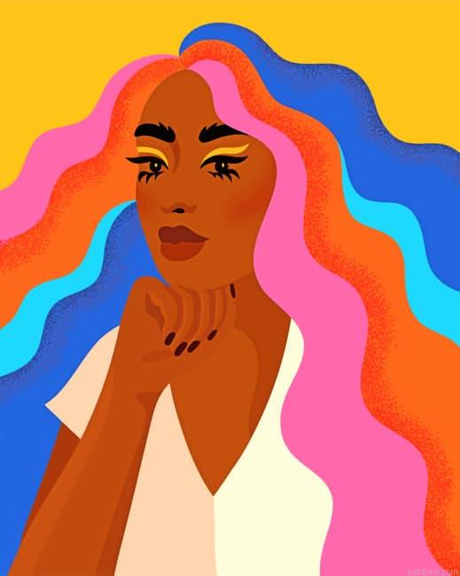 Woman with colorful hair illustrations painting by numbers.jpeg