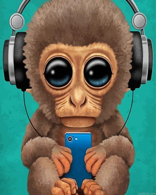 Aesthetic monkey with headphones painting by numbers.jpeg