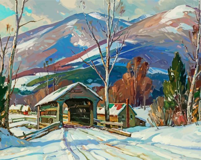 Aesthetic winter covered bridge painting by numbers.jpeg