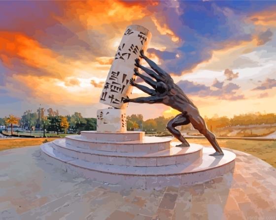 Al zawraa park statue at sunset in iraq painting by numbers.jpeg