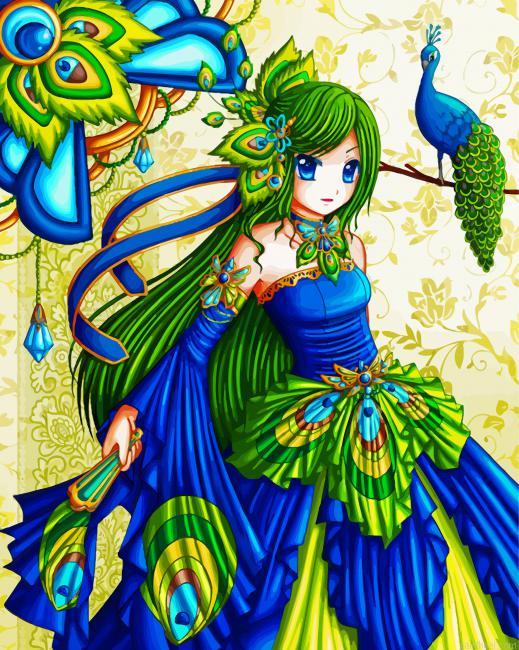 Anime girl peacock painting by numbers.jpeg