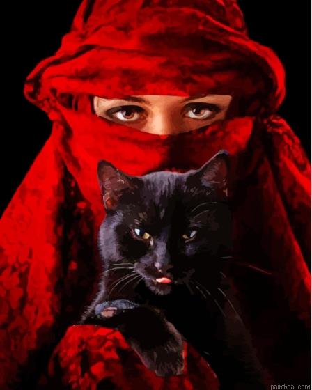 Arab lady and black cat painting by numbers.jpeg