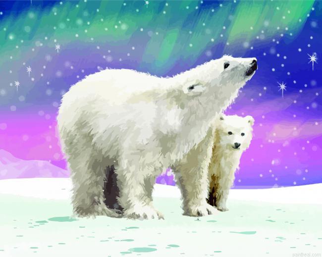 Aurora northern lights polar bears painting by numbers.jpeg