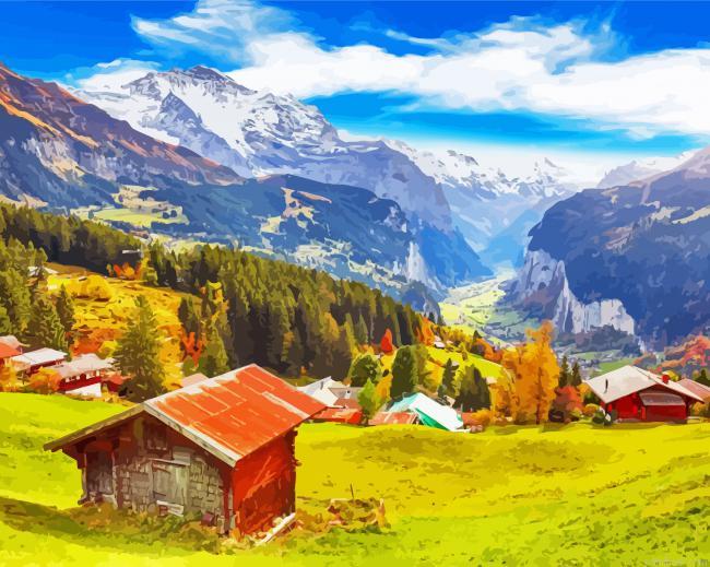 Autumn in lauterbrunnen village painting by numbers.jpeg