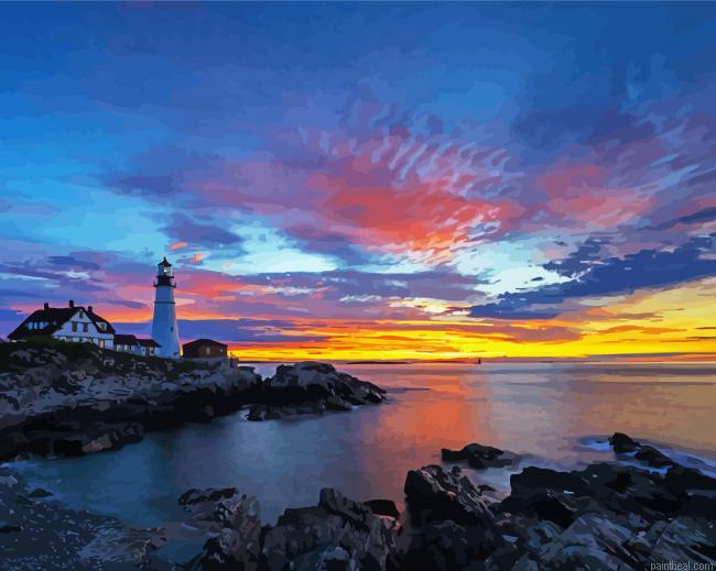 Beautiful portland lighthouse sunset view painting by numbers.jpeg
