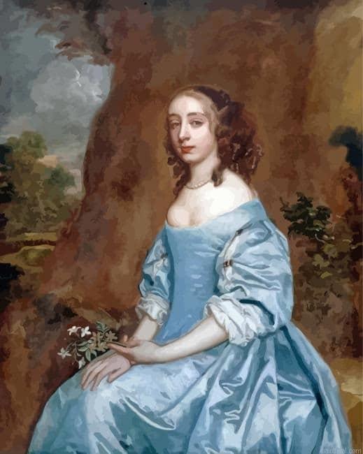 Beautiful vintage lady in blue dress painting by numbers.jpeg