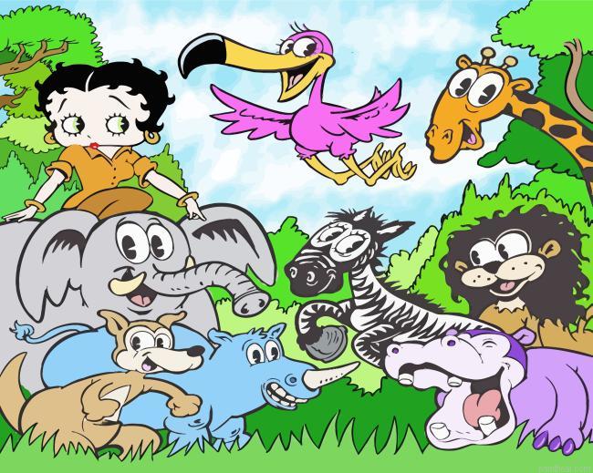 Betty boop and animals painting by numbers.jpeg