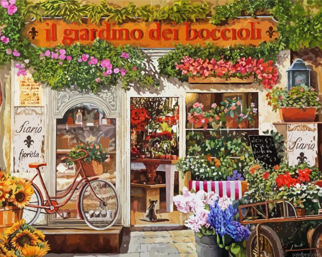 Bicycle at the flower shop painting by numbers.jpeg