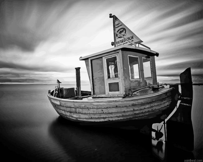 Black and white abandoned fishing boat painting by numbers.jpeg