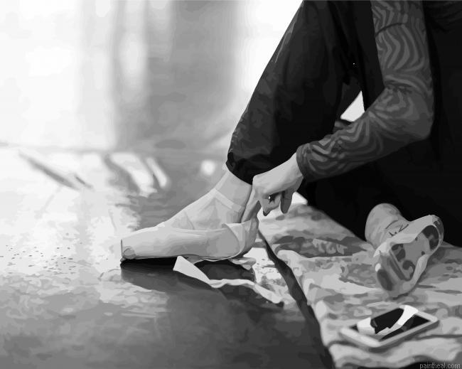 Black and white ballerina putting on shoe painting by numbers.jpeg