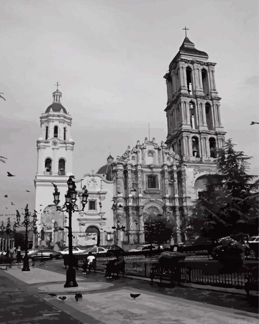 Black and white cathedral of saltillo painting by numbers.jpeg