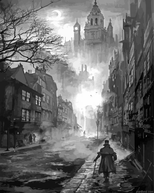 Black and white gothic street painting by numbers.jpeg