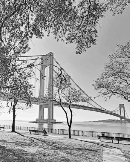 Black and white verrazzano narrows bridge view painting by numbers.jpeg