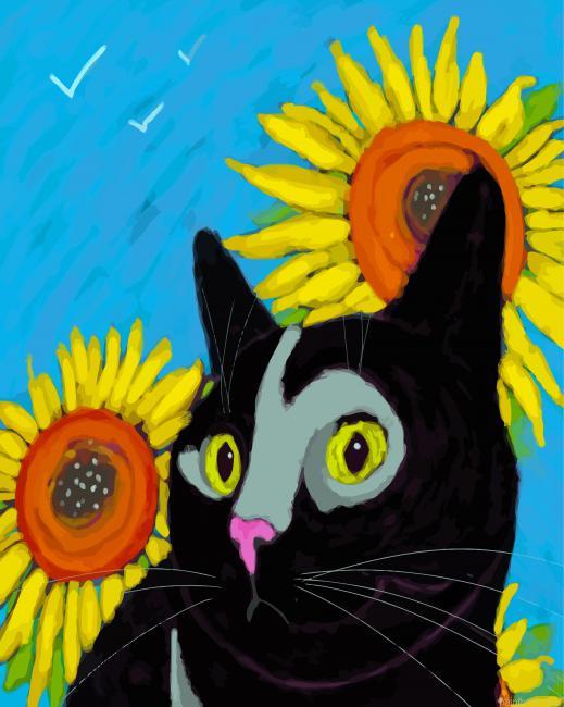 Black cat and sunflowers art painting by numbers.jpeg