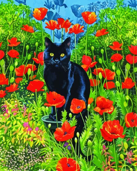 Black cats and flowers in garden art painting by numbers.jpeg
