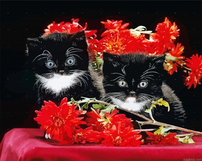 Black cats with red flowers painting by numbers.jpeg