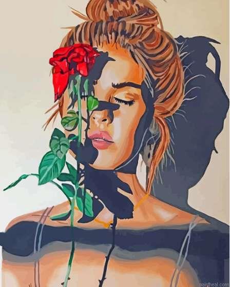 Blonde woman and rose painting by numbers.jpeg