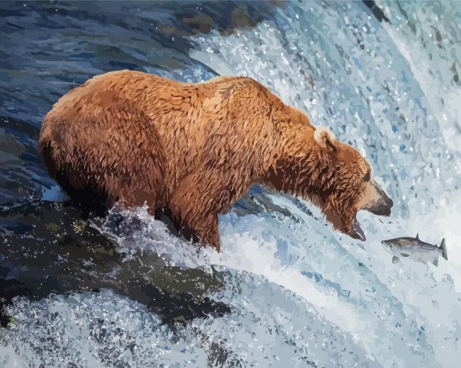 Brown bear fishing in water painting by numbers.jpeg
