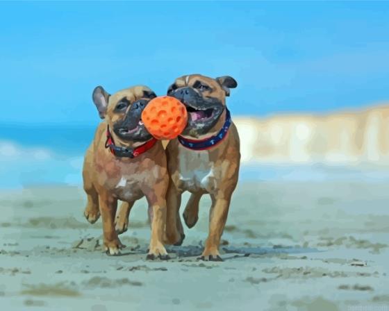Bulldogs playing at the beach painting by numbers.jpeg