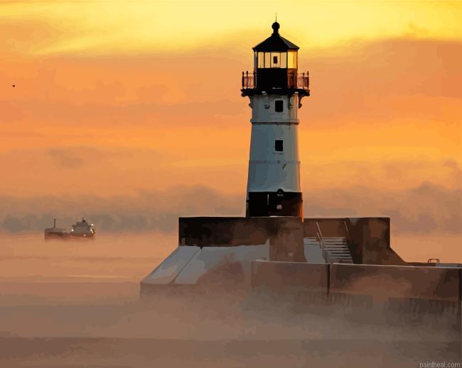 Canal park lighthouse at sunset painting by numbers.jpeg