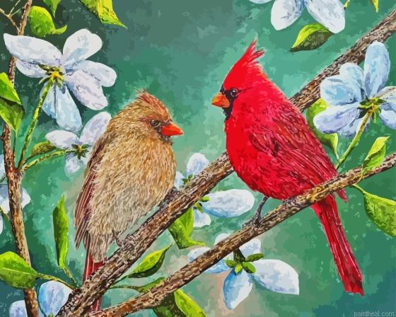 Cardinals couple on flowering tree painting by numbers.jpeg