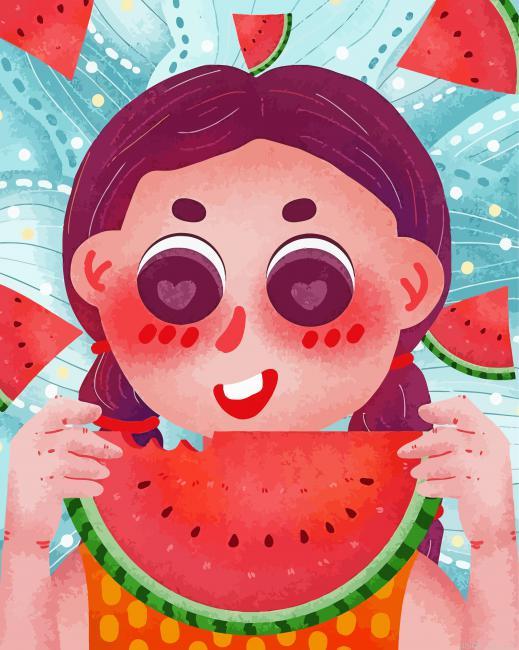 Cartoon girl with watermelon painting by numbers.jpeg