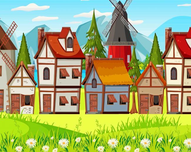 Cartoon village houses painting by numbers.jpeg