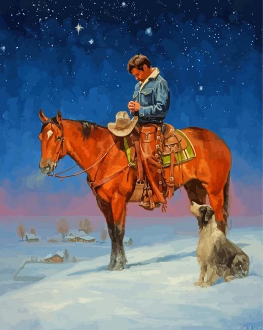 Cowboy and dog in snow painting by numbers.jpeg