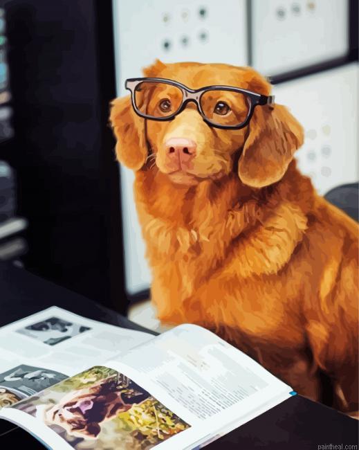 Dog with glasses and magazine painting by numbers.jpeg