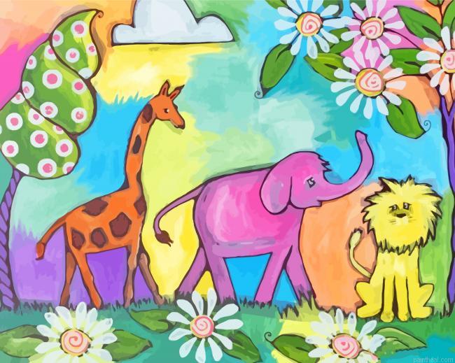 Elephant and giraffe and lion painting by numbers.jpeg