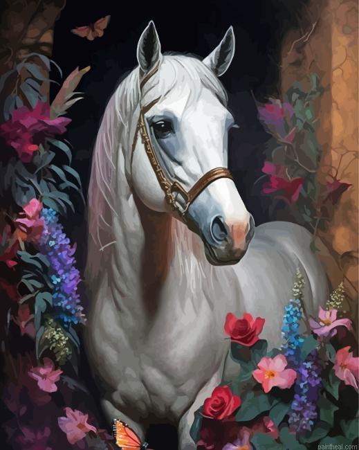 Floral white horse painting by numbers.jpeg