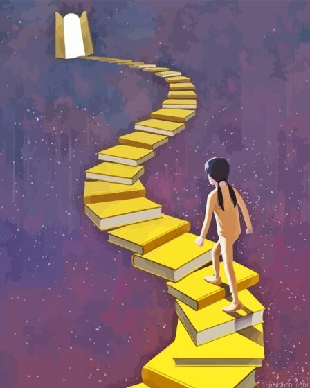 Girl on books stairways painting by numbers.jpeg