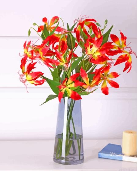 Gloriosa lily in glass vase painting by numbers.jpeg