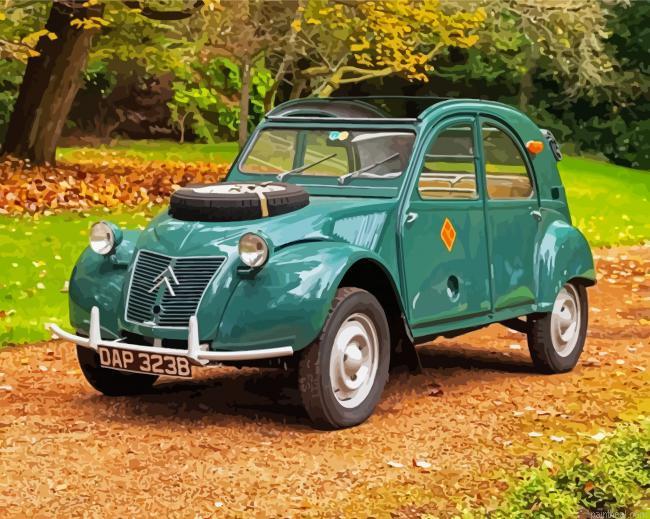 Green citroen 2cv car painting by numbers.jpeg