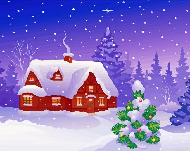 House in frozen forest illustration painting by numbers.jpeg