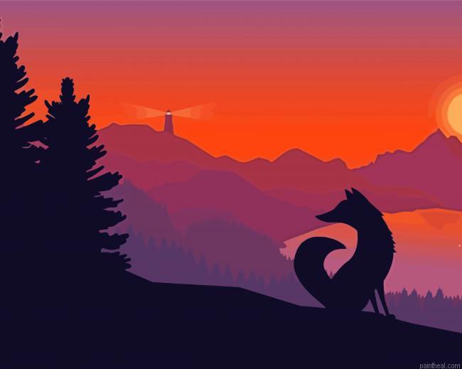 Illustration fox at sunset painting by numbers.jpeg